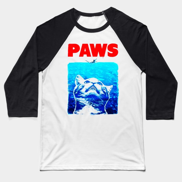 Paws Jaws Cat Baseball T-Shirt by juliareisinger